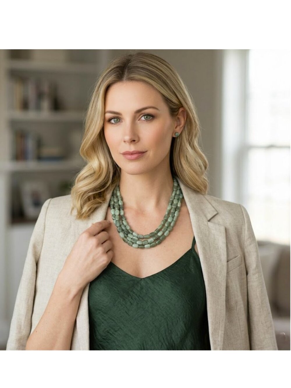 (3 for $15) NECKLACE - Jade-like with 3 strands, clasp